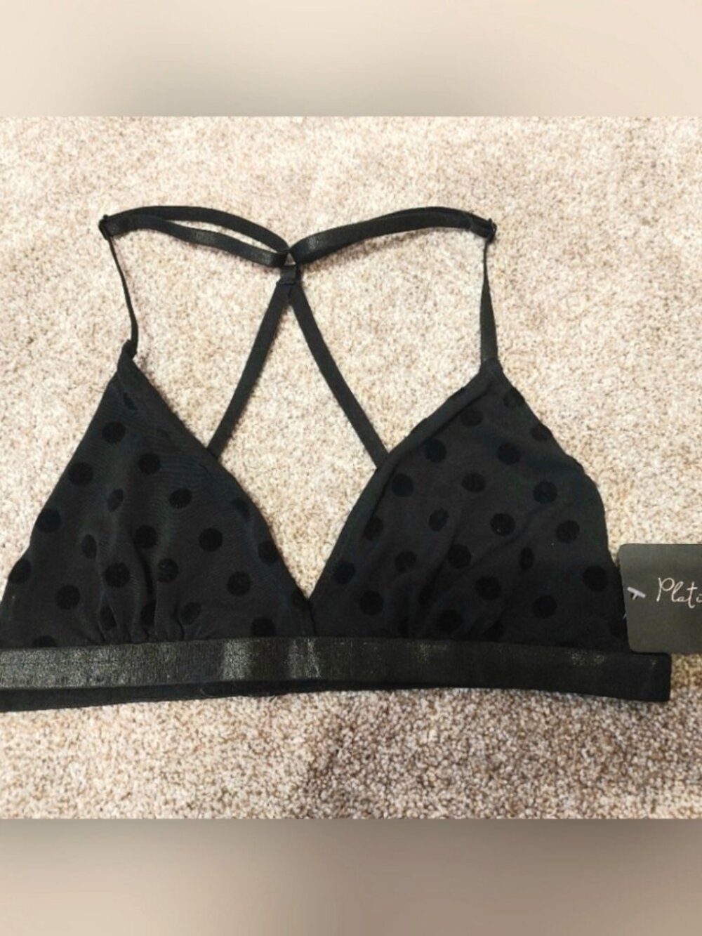 Platinum Lingerie Black Mesh Polka Dot Bralette Womens S/P NWT